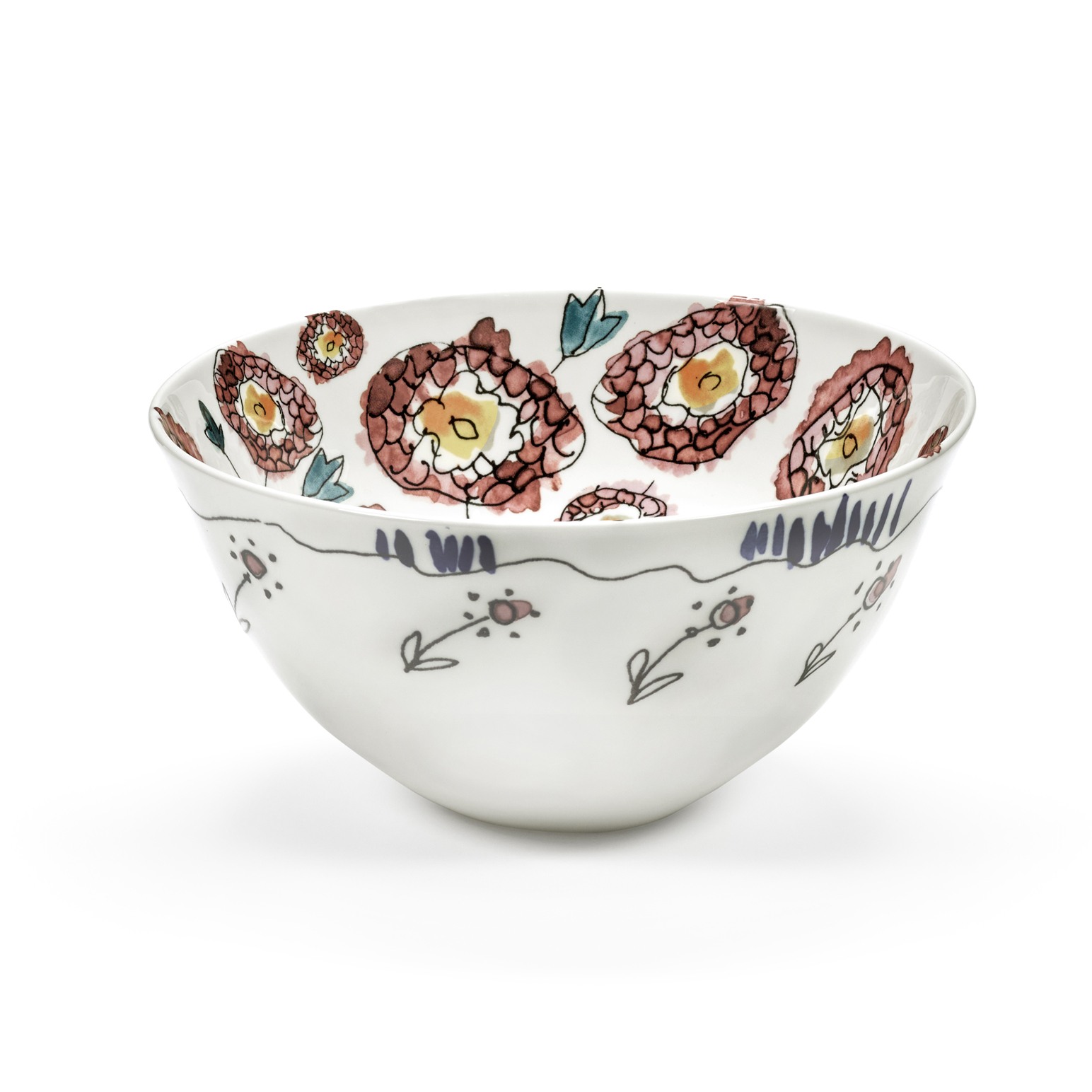 Marni Midnight Flowers Medium Serving Bowl - Anemone Milk